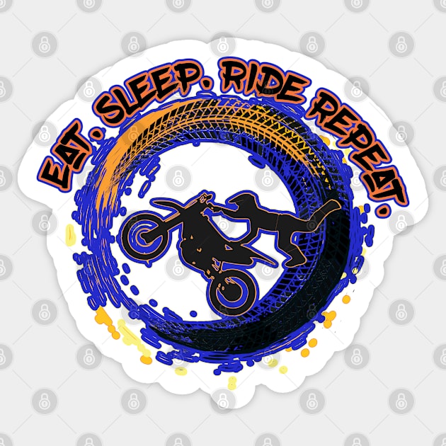 Blue and Orange Eat Sleep Ride Repeat Dirt Bike Motocross Sticker by FamilyCurios